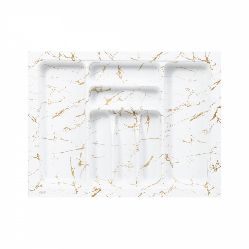 Лоток для столовых приборов 700 MARBLE 635*485, бело-золотой мрамор AKS_1