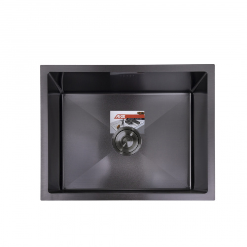 Мойка н/сталь, прямоугольная одночашевая, 570*460мм, черный, универсальная, AKS (3,2мм)_4