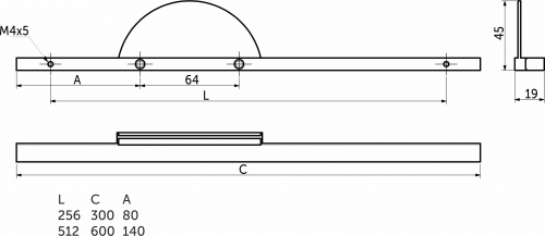 Ручка меб. скоба алюм. FORTUNA 512/600 брашированное золото, AKS_2