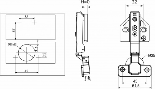 Петля накладная с доводчиком 45мм h0 clip-on AKS PLUS 3D (саморезы, заглушки)_2