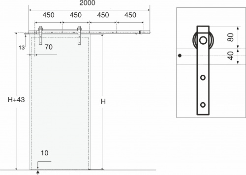 Комплект LOFT CLASSIC для 1 раздвижной двери AKS 120 кг (с направляющей L-2000 мм)_2