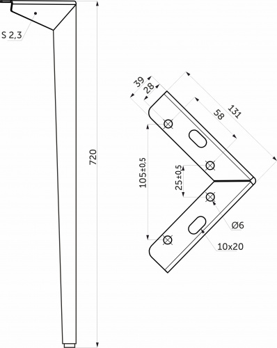 Опора меб. HELLY h720, черный муар (1 упак. = 4 шт.) AKS_2