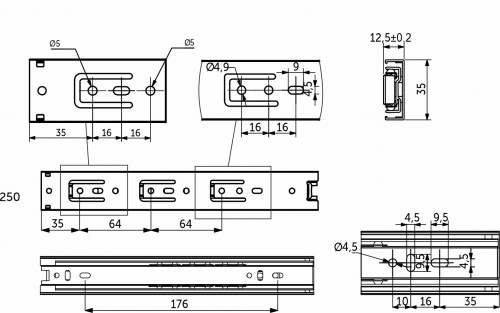 Направляющая шариковая L-250 h=35 AKS LIGHT_2