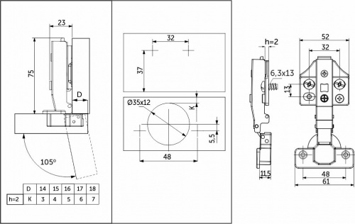 Петля накладная с доводчиком 48мм h2 clip-on PRIME by AKS 3D (еврошурупы, заглушки) (упак. = 2 шт.)_2