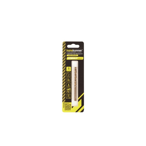 Сверло по металлу цилиндрический хвостовик 5.0х86 мм, сталь Р6М5К5 Кобальт Hanskonner _4