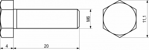 Болт с шестигранной головкой М6*20 полн. резьба, цинк (1кг=168шт)_2