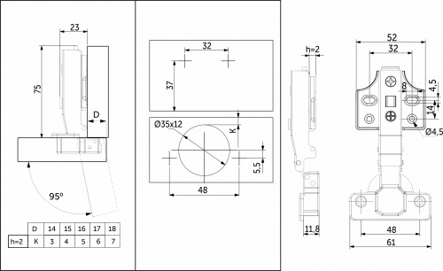 Петля накладная с доводчиком 48мм h2 clip-on PRIME by AKS (саморезы, заглушки) д/фасадов до 28мм (упак. = 2 шт.)_2