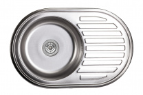 Мойка н/сталь, овальная одночашевая, 770*500мм, декорированная хром, врезн на столешницу, AKS (0,8мм) фотография