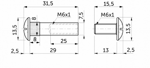 Стяжка межшкафная d8 М6х29мм (уп/10шт) AKS_2