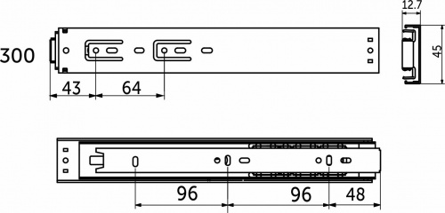 Направляющая шариковая L-300 h=45 REJS PUSH TO OPEN_2