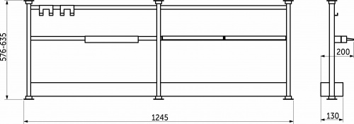 Комплект квадратного релинга h=576-635мм L1245мм двойной черный AKS_2