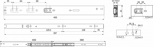 Направляющая шариковая L-400 h=35 AKS PLUS SOFT CLOSE A_2