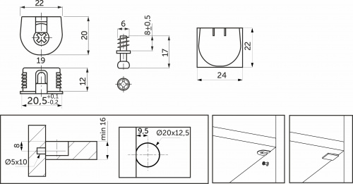 Эксцентриковая стяжка быстрого монтажа 20 мм коричневая + шток 6*8мм + заглушка (уп/100шт) AKS PLUS_2