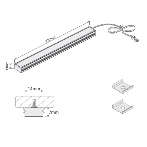 Светильник светодиодный Pupil, накладной, 4,0W, 12VDC, L-270mm, холодный белый 6000K, 2м, алюминий, HLT_2