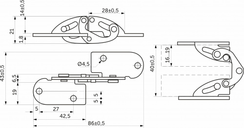 Петля д/столешниц ломберная 180° врезная AKS желтый цинк ДСП 16-19мм_2