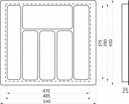 Лоток для столовых приборов 600 LINER 540*430, графит AKS_2