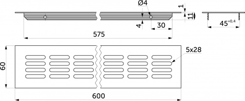 Решетка вентиляционная 600х60мм черная алюминий AKS _2