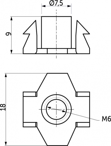 Гайка усовая (носковая) М6*9*18 с зубцами для автоматической забивки белый цинк (уп/2тыс.шт) РП_2