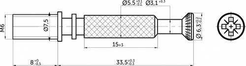 Шток эксцентрика с метрической резьбой 7*34/M6*8 цельнометаллический (уп/1тыс.шт) AKS_2