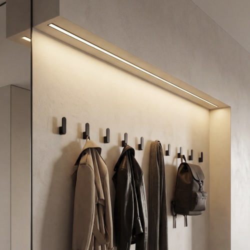 Светильник светодиодный, нарезной, 10*10мм, 8W/m, 12V, 4000K (нейтральный белый), 1.5м, черный, (в комплекте шнур, 2 заглушки, 2 держателя), AKS_5