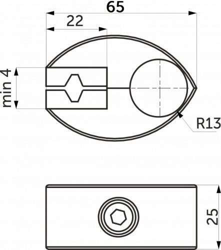 Соединитель стекло/плита к трубе d25 (550) одинарный (с вкладышами), хром AKS_2