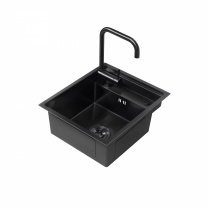 Мойка н/сталь, прямоугольная одночашевая со смесителем, 400*500мм, соты графит, PVD, универсальная, AKS (3,2мм) фотография