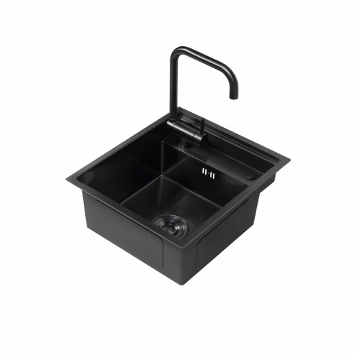 Мойка н/сталь, прямоугольная одночашевая со смесителем, 400*500мм, соты графит, PVD, универсальная, AKS (3,2мм)_1