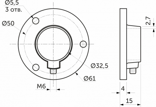 Крепление (розетка) трубы d32 (610), хром AKS_2