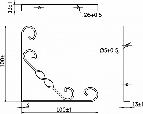 Полкодержатель мет. ARFA 100*100*13*2.5, черный AKS_2