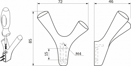 Крючок меб. двухрожковый мет. OMEGA черный матовый AKS_2