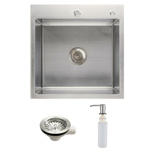 Мойка н/сталь, квадратная одночашевая, 500*500мм, мат сатин, PVD, врезн на/вровень столешнице, AKS (3,2мм)_1