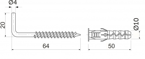 Дюбель распорный с прямым крюком 10*50*60 (уп/100шт) РП_2