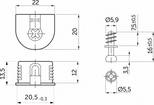 Эксцентриковая стяжка быстрого монтажа 20 мм черная + шток 6*7мм (уп/0,2тыс.шт) AKS_2