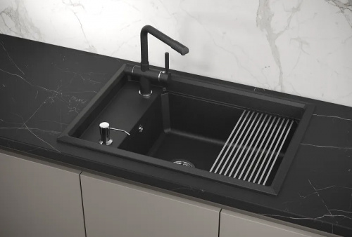 Мойка кварц, прямоугольная одночашевая, KS-7305, 730*510мм, черный металлик, на столешницу, Granula_4
