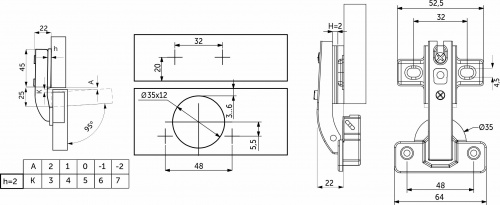 Петля под фальшпанель 90° с пружиной 48мм h2 slide-on AKS_2