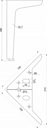 Опора меб. мет. WINDSOR h180 угловая черный AKS_2