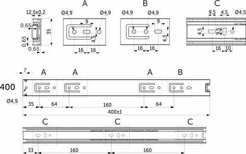 Направляющая шариковая L-400 h=35 GRIDLI A_2