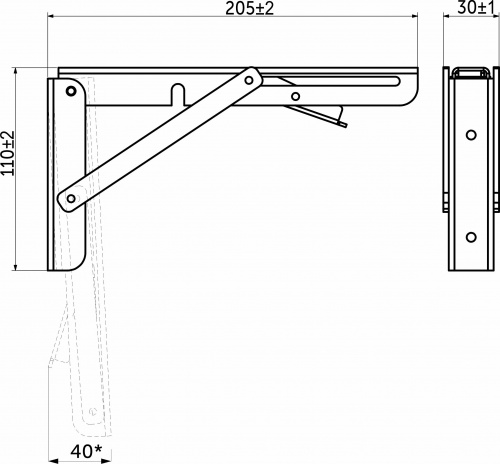 Полкодержатель складной 200 белый AKS (Модель 1)_2