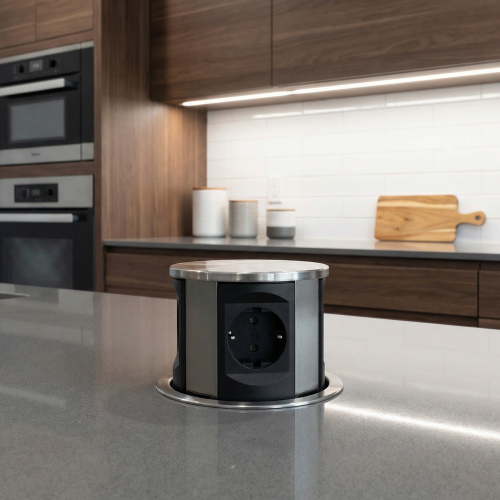 Выдвижной удлинитель Tor USB, 120 мм 3 розетки, 2xUSB A, сталь, AKS_5