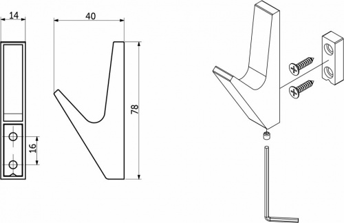 Крючок меб. однорожковый мет. FIX черный матовый AKS_2