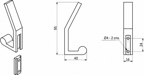 Крючок меб. двухрожковый мет. PEROLA брашированное золото AKS_2