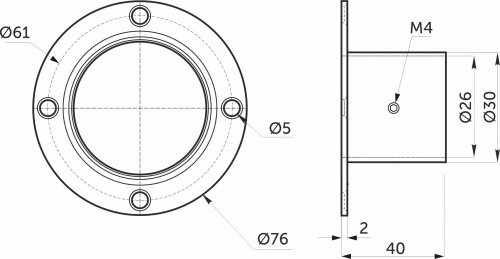 Крепление (розетка) трубы d25 (510D) усиленное высокое, хром AKS_2