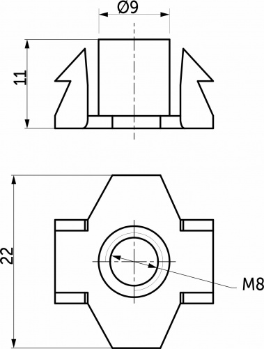 Гайка усовая (носковая) М8*11*22 с зубцами для автоматической забивки белый цинк (уп/2тыс.шт) РП_2