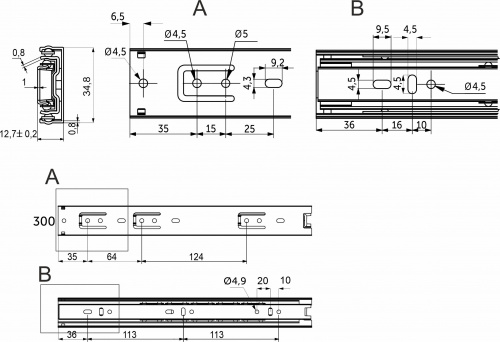 Направляющая шариковая L-300 h=35 AKS C_2
