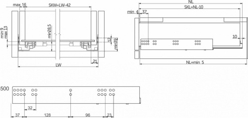 Направляющая скрытого монтажа L-500 push to open ДСП до16mm с замками GTV MODERN SLIDE полное выдвижение_2