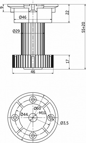 Опора кухонная пласт. h60 трехсоставная, черный (1 упак. = 300 шт.) AKS_2