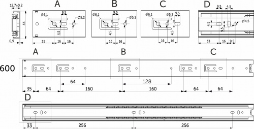 Направляющая шариковая L-600 h=45 AKS PLUS A_2