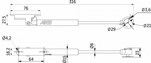 Подъемник газовый верхний 100N с доводчиком белый AKS PLUS_2