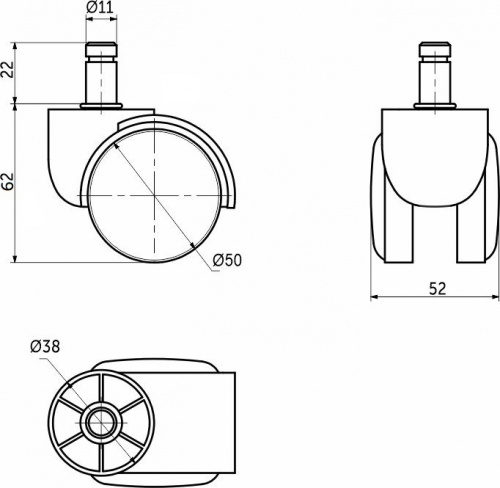 Колесо меб. пласт. FURNI d50 со штоком, белый/серый AKS_2