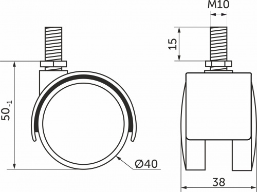 Колесо меб. пласт. d40 с винтом М10, черный AKS_2